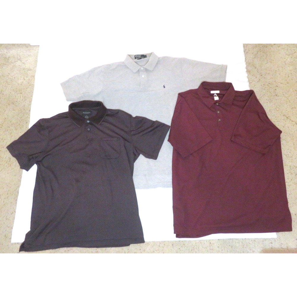 Lot of 3 Men's Polo Shirts Polo Ralph Lauren / Van Heusen / Antigua Golf Size L